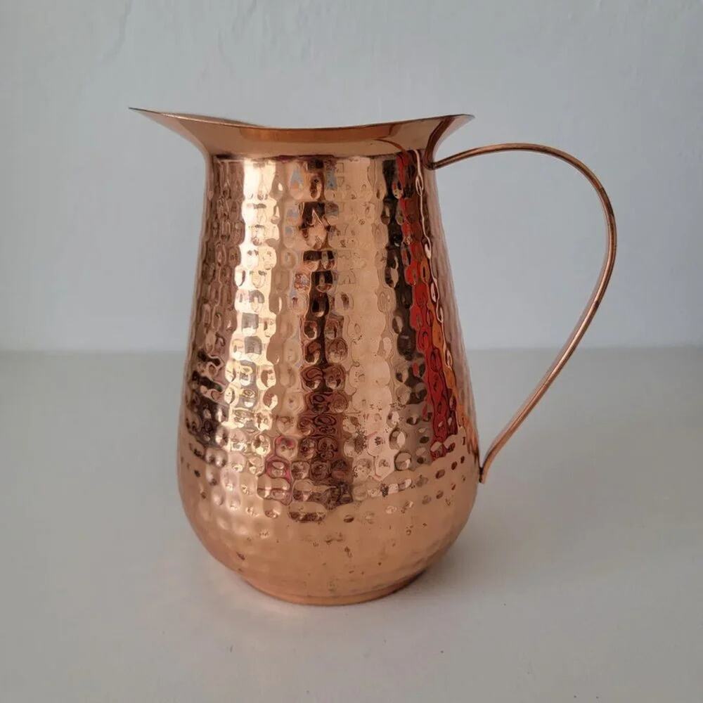 Traditional Indian Copper Pitcher Hammered Jug Handcrafted Pure Metal - Picture 7 of 10
